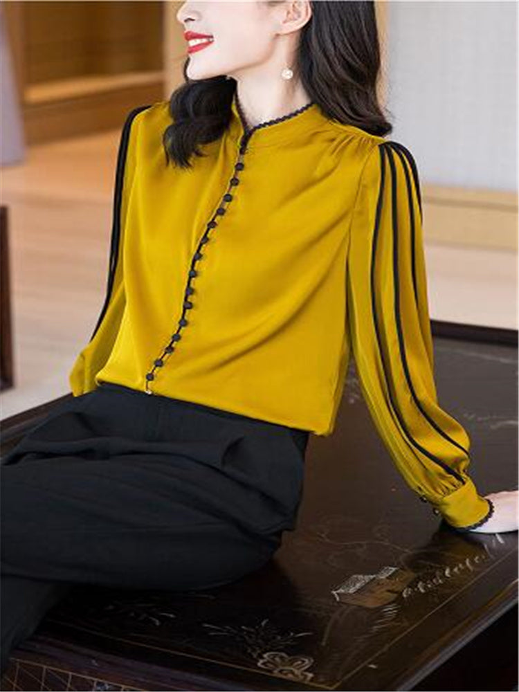 Vintage Long-Sleeved Satin Blouse