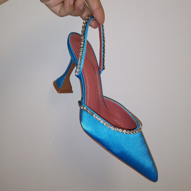 Crystal Chain Pointed Toe Heel Sandals