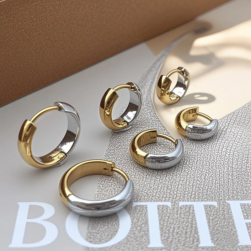 Stainless Steel Punk Round Wide Hoop Earrings for Women Fashion Chunky Gold Color Girls Jewlery Party Gift Bijoux