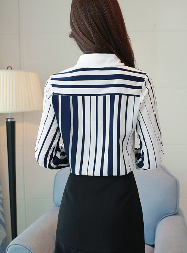 Striped Long Sleeve Chiffon Blouse