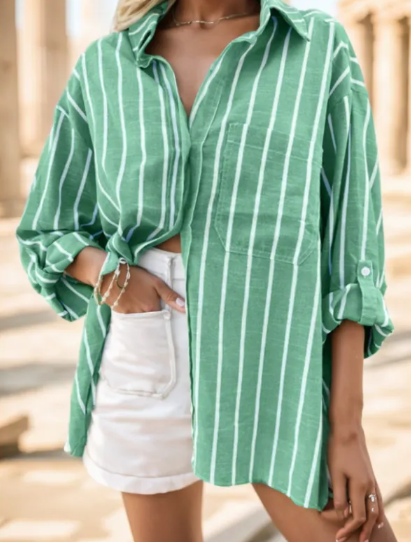 Striped Raglan Sleeve Casual Blouse