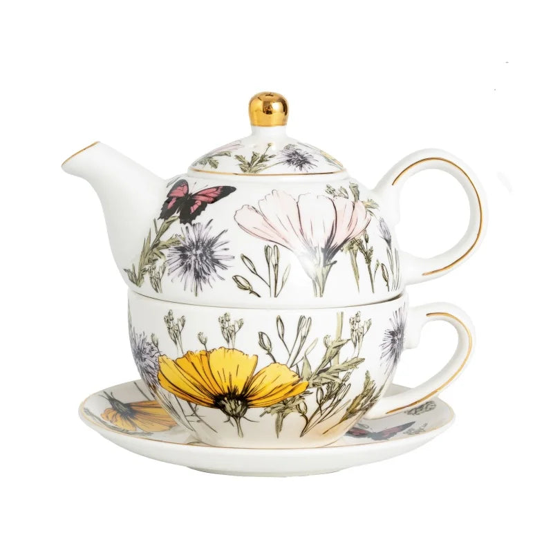 Luxury Mother Child Teapot Set, Bone China Floral Design, Complete Tea Cup & Saucer Set,Afternoon Tea Set，Premium Homeware Gift