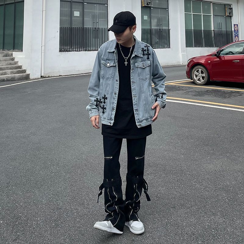 Men Hip-Hop Loose Embroidered Denim Jacket
