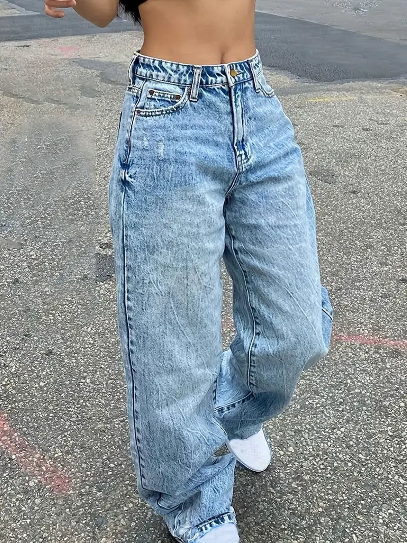 Women Vintage High Waist Loose Fit Denim Jeans
