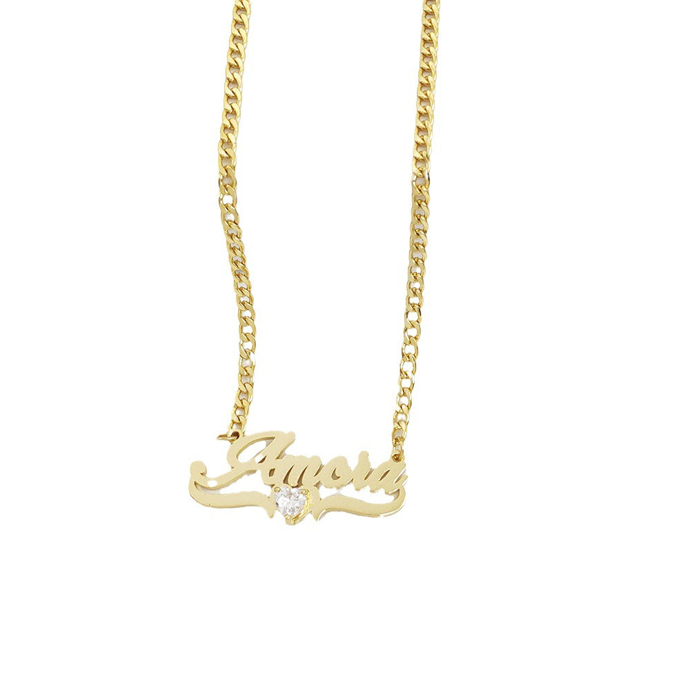 Personalized Name Necklace with Heart Birthstone