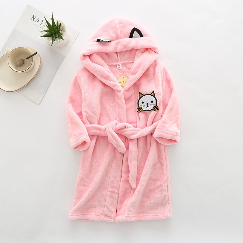 Kids Hooded Flannel Bathrobe