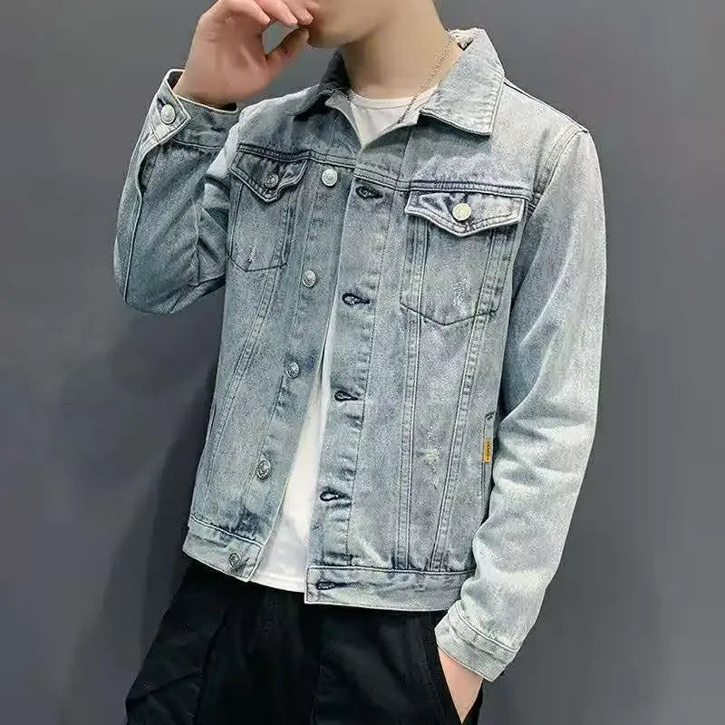 Men Slim Fit Ripped Denim Jacket