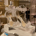Rhinestone Flower White Heel Sandals