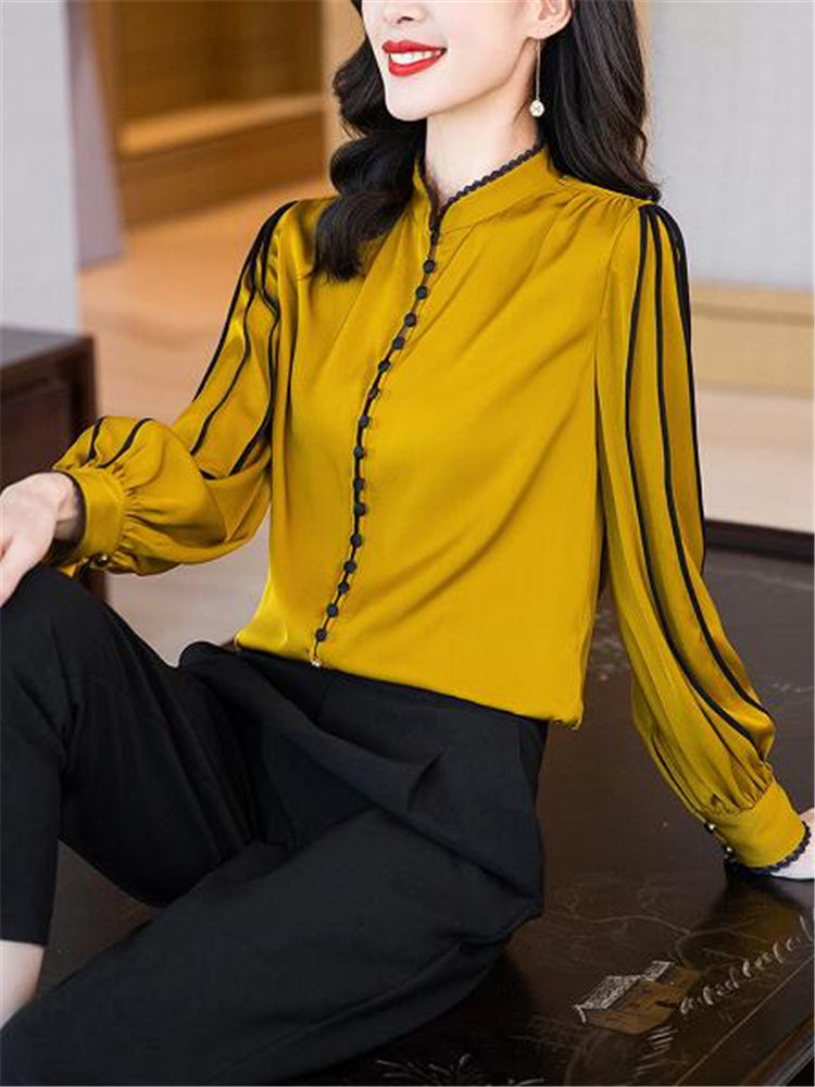 Vintage Long-Sleeved Satin Blouse