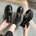 Spring Black Thick Sole Slip-On Boat Shoes for Ladies