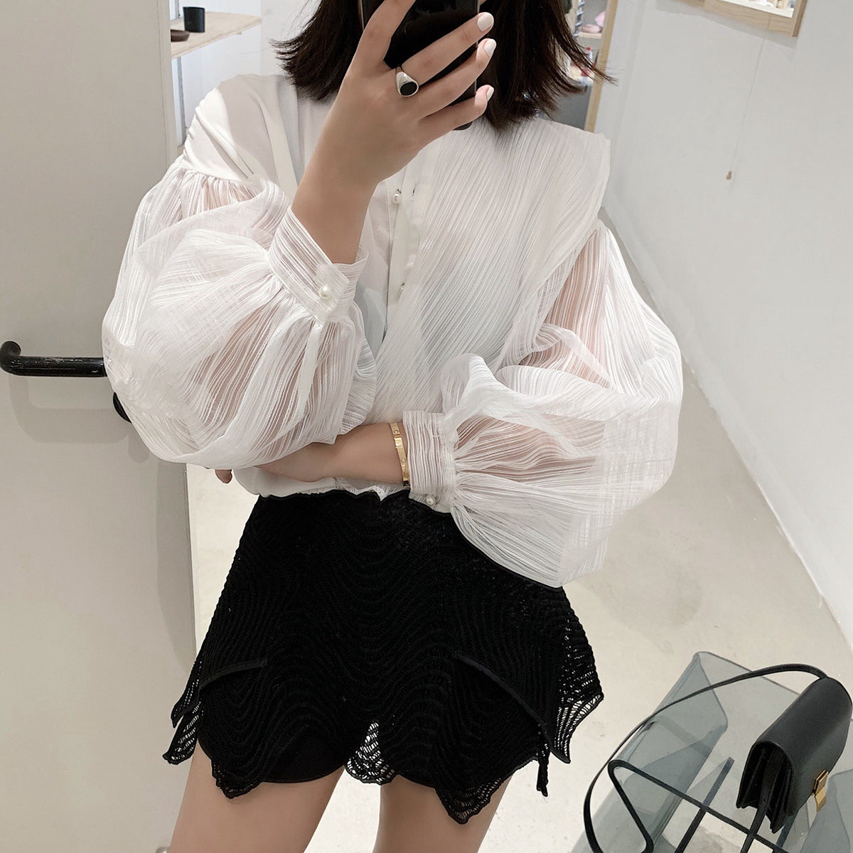 Lace Hollow Mesh Fairy Blouse
