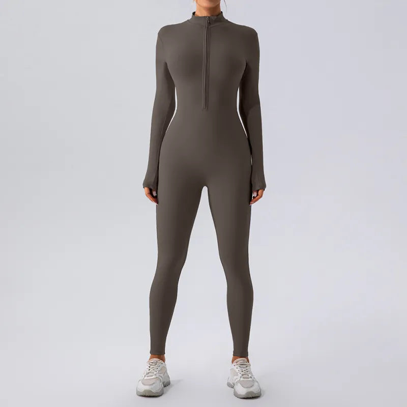Women High Elastic Zipper Yoga Jumpsuit