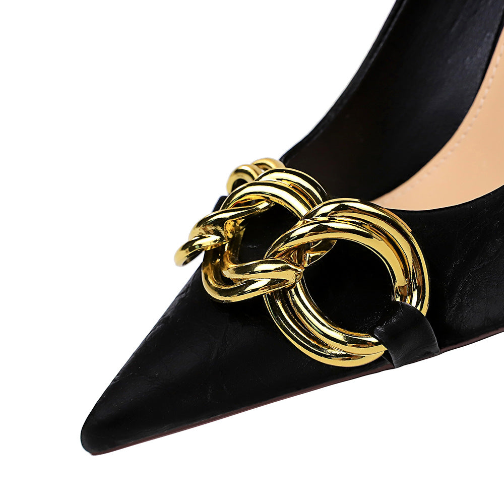 Gold Buckle High Heels Shoes