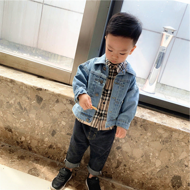 Boys Cartoon Bear Denim Jacket