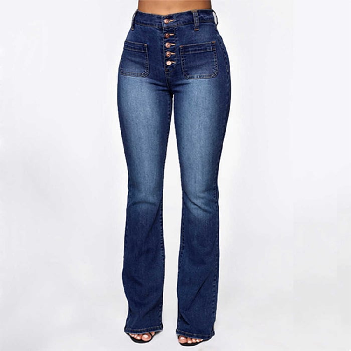 Women Plus Size High Waist Washed Denim Jeans