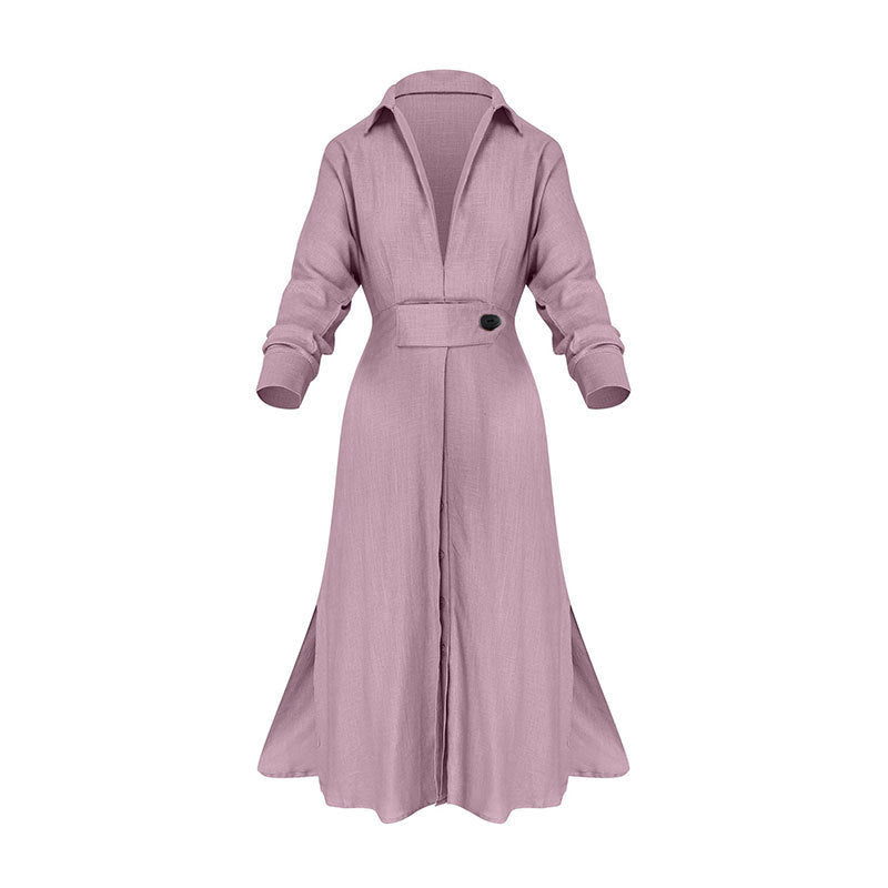Long-sleeved Waisted Shirt Dress