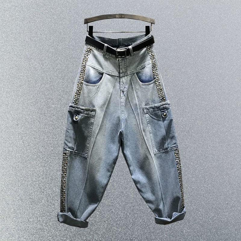 Women Rivet Denim Harem Pants