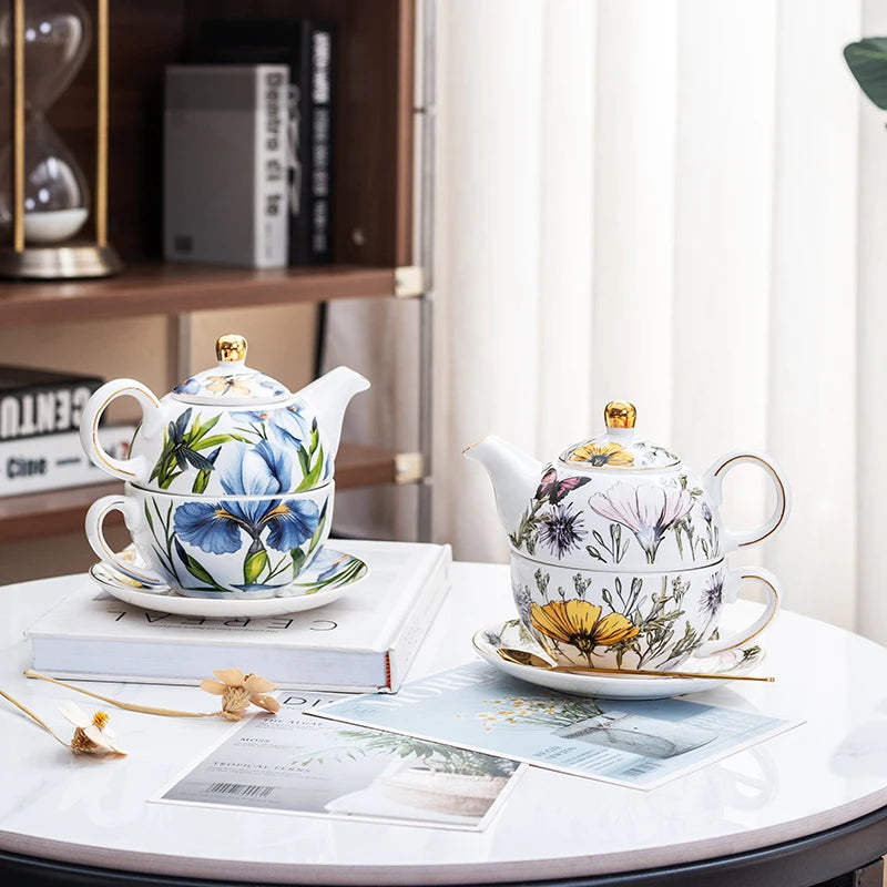 Luxury Mother Child Teapot Set, Bone China Floral Design, Complete Tea Cup & Saucer Set,Afternoon Tea Set，Premium Homeware Gift
