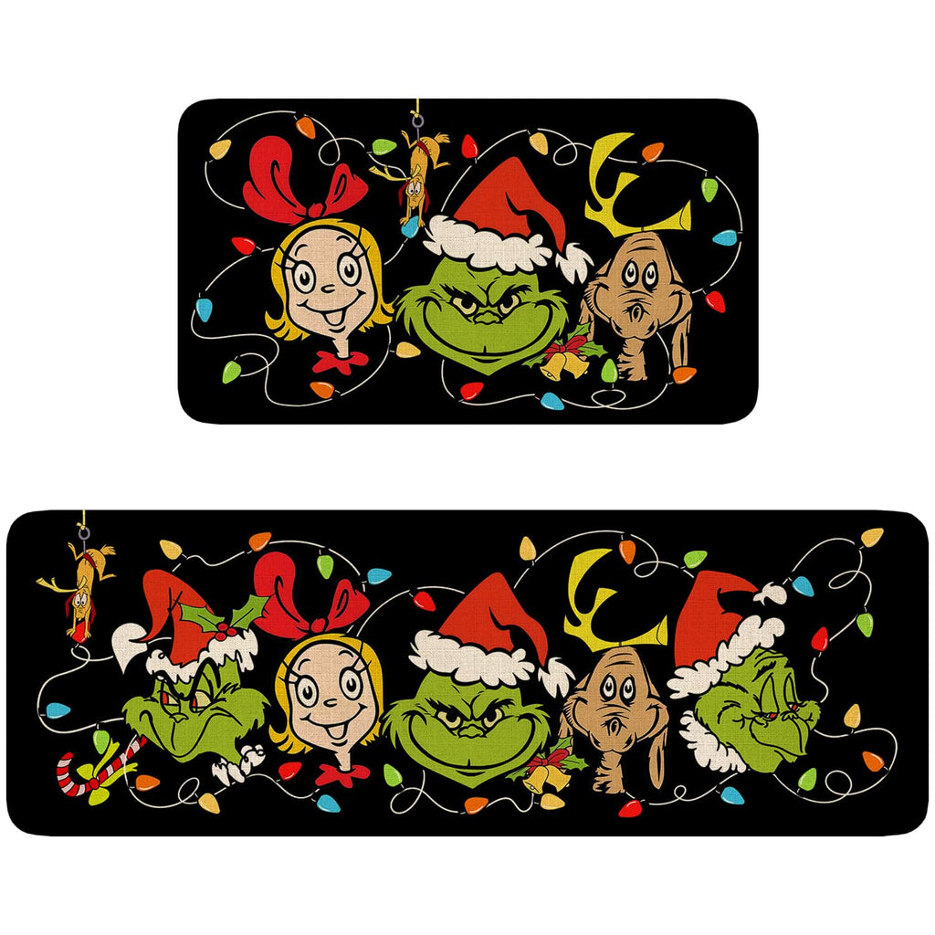 Eikunn Christmas Kitchen Rug and Mat Set of 2Christmas Kitchen Mats for FloorBlack Christmas Kitchen Decor Christmas Home Decorations Christmas Doormat+Runner Rugs