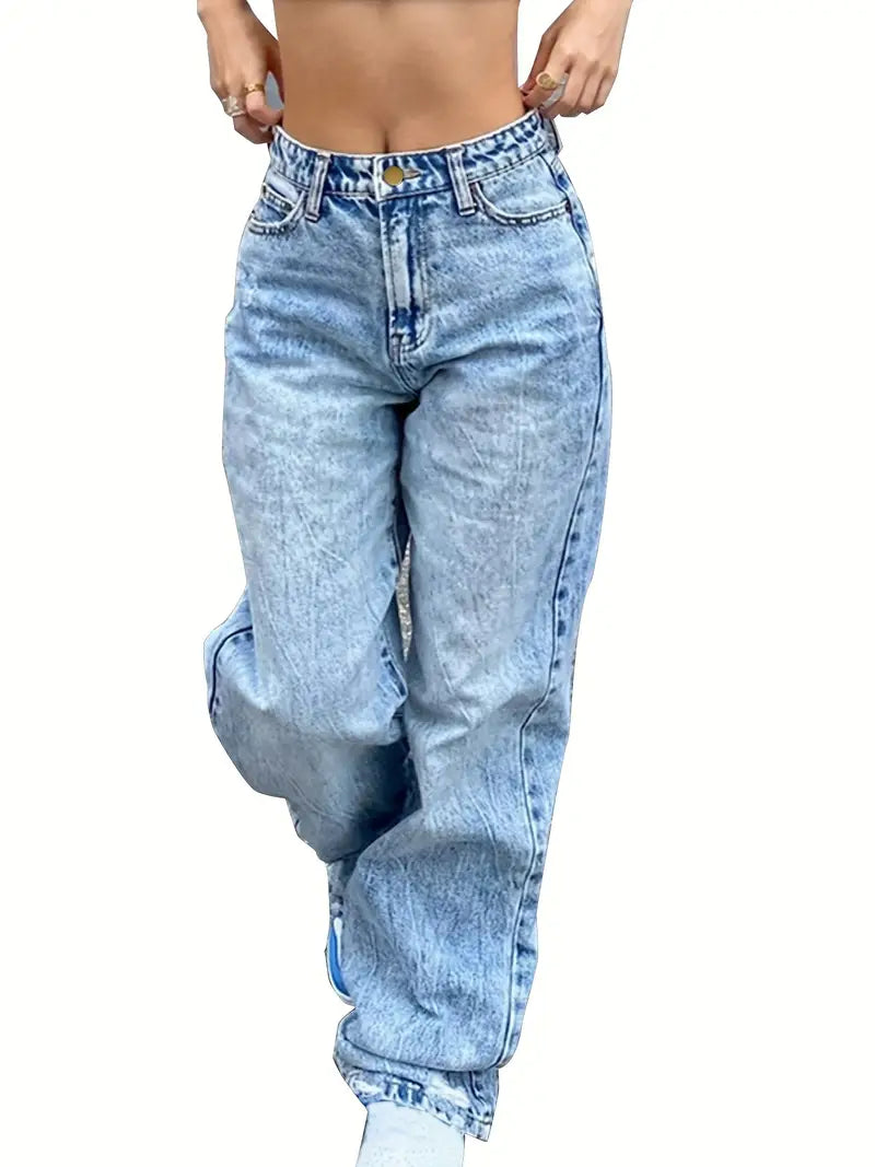 Women Vintage High Waist Loose Fit Denim Jeans