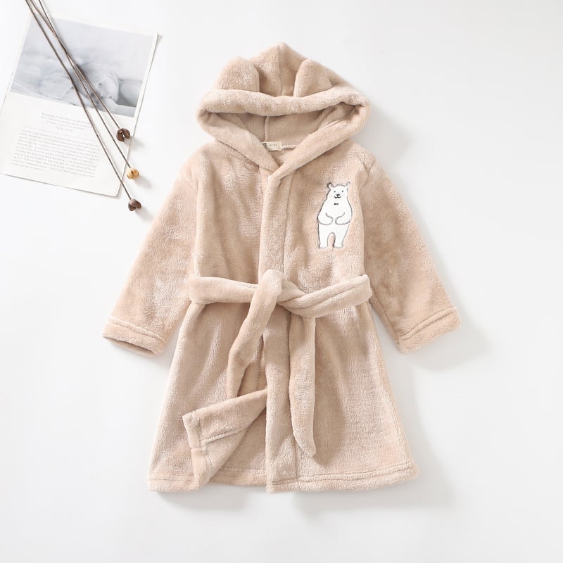 Kids Hooded Flannel Bathrobe