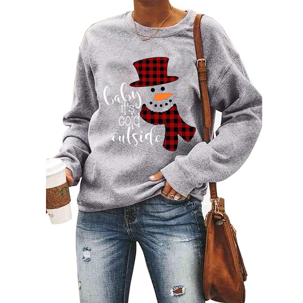 T&Twenties Women Merry Christmas Sweatshirts Funny Christmas Snowman Car Pullover Christmas Plaid Tree Tops