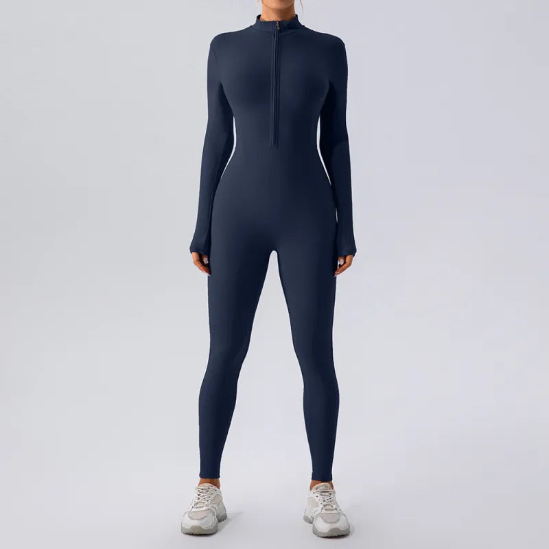 Women High Elastic Zipper Yoga Jumpsuit