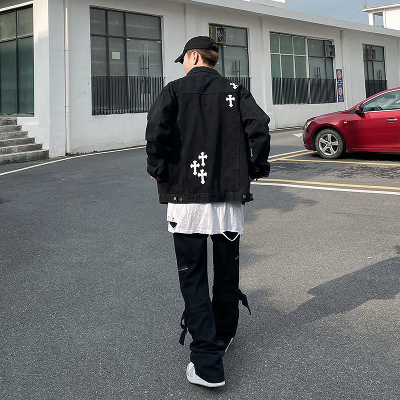 Men Hip-Hop Loose Embroidered Denim Jacket