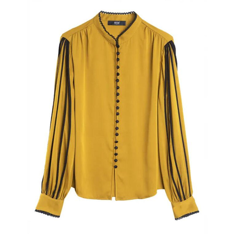 Vintage Long-Sleeved Satin Blouse