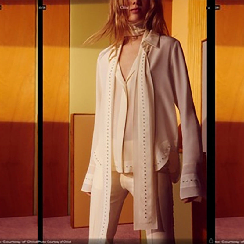 Beige Long Sleeve Chiffon Blouse