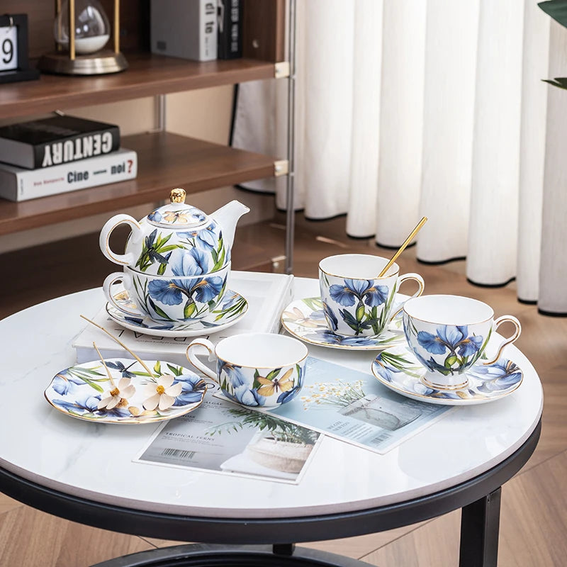 Luxury Mother Child Teapot Set, Bone China Floral Design, Complete Tea Cup & Saucer Set,Afternoon Tea Set，Premium Homeware Gift