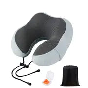 Memory Foam Travel Pillow with Earplugs & Storage Bag