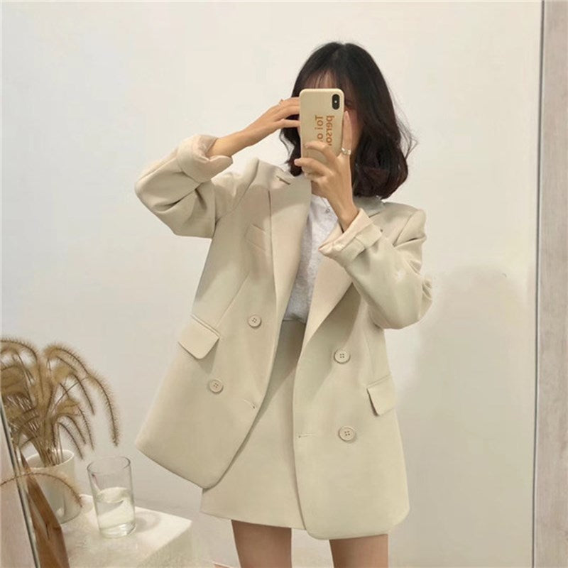 Beige Suit Skirt Set