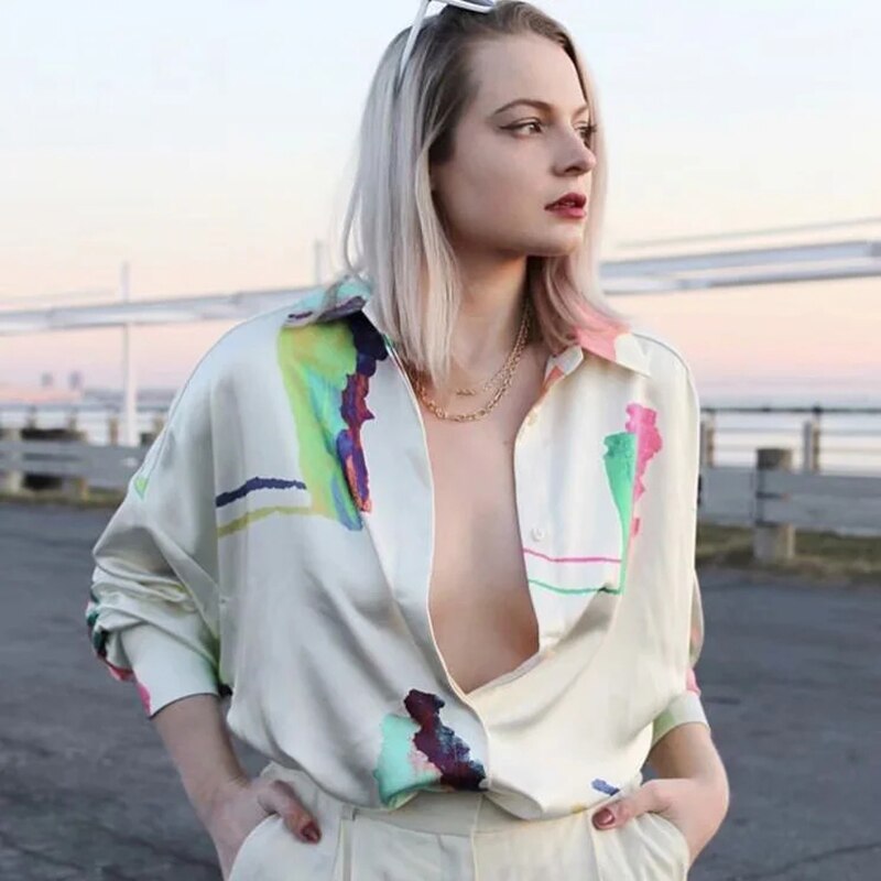 Oversized Multicolor Cream Blouse Shirt
