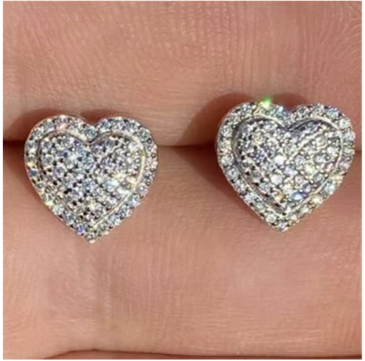 Women Zircon Heart Stud Earrings