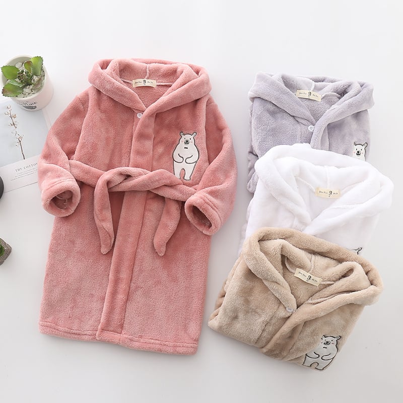 Kids Hooded Flannel Bathrobe
