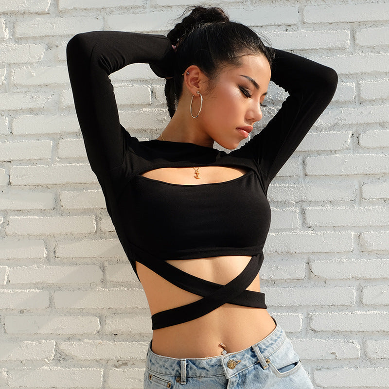 Women fashion Long Sleeve Crop Top