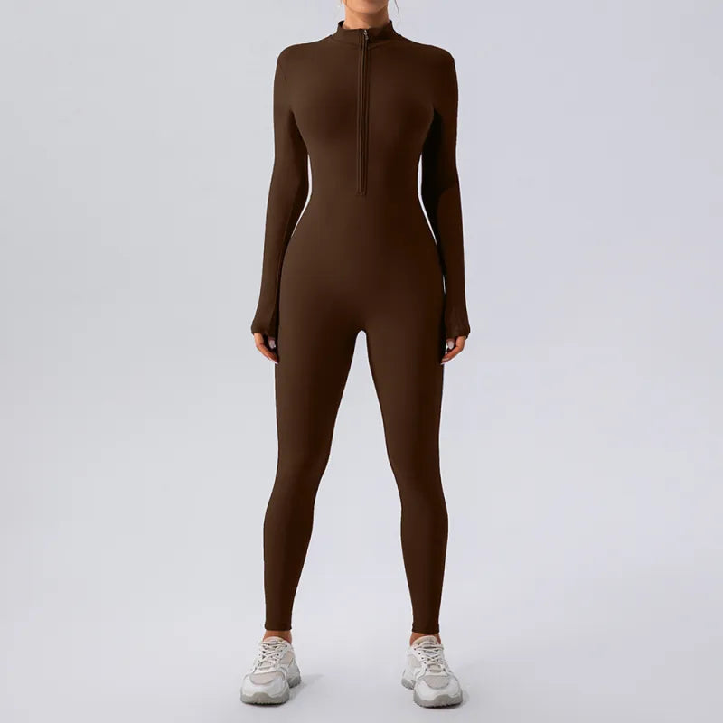 Women High Elastic Zipper Yoga Jumpsuit