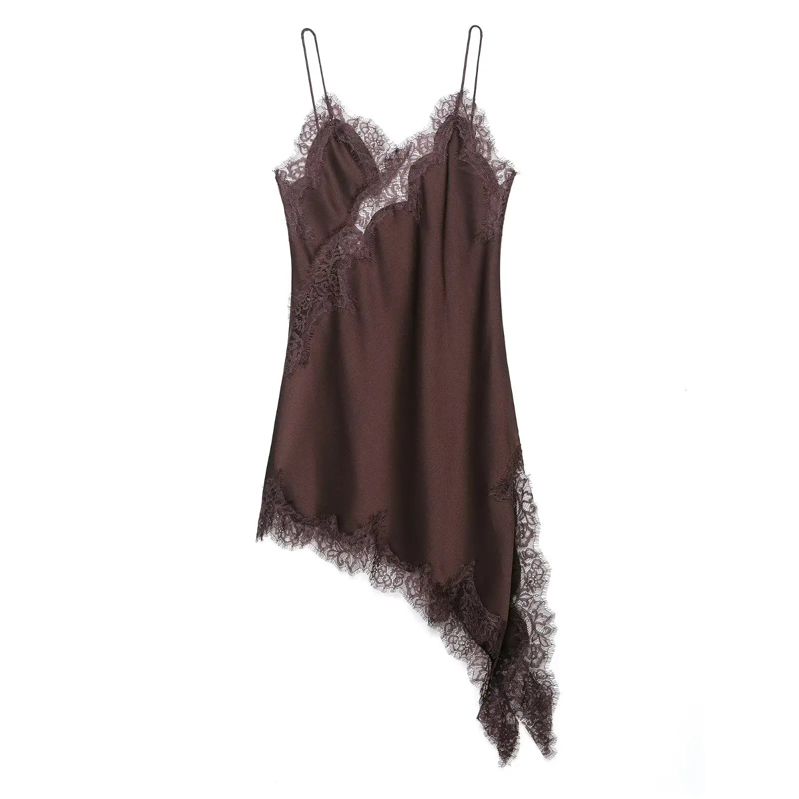 HXAO 2025 Women's Lace Asymmetric Dress Sexy Midi Slip Dress Chic Sleeveless Backless Vestido Luxury Women's Elegant Party Dress