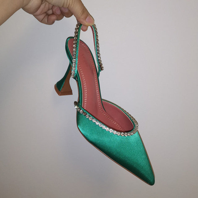 Crystal Chain Pointed Toe Heel Sandals