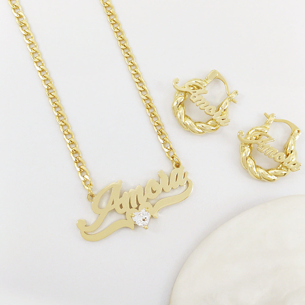 Personalized Name Necklace with Heart Birthstone