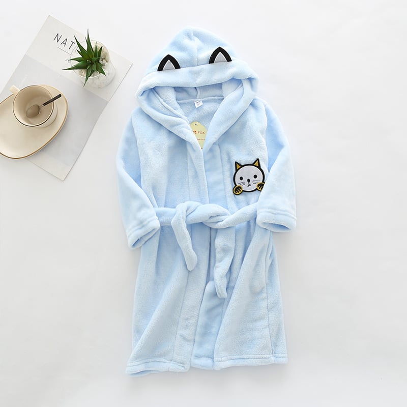 Kids Hooded Flannel Bathrobe