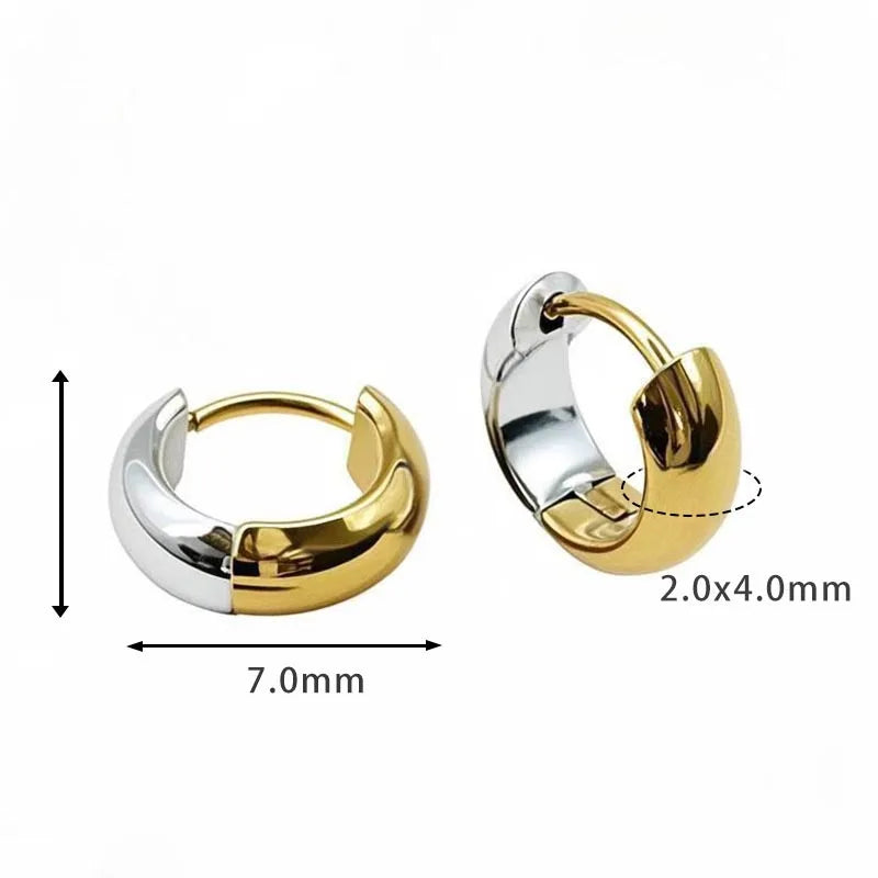 Stainless Steel Punk Round Wide Hoop Earrings for Women Fashion Chunky Gold Color Girls Jewlery Party Gift Bijoux