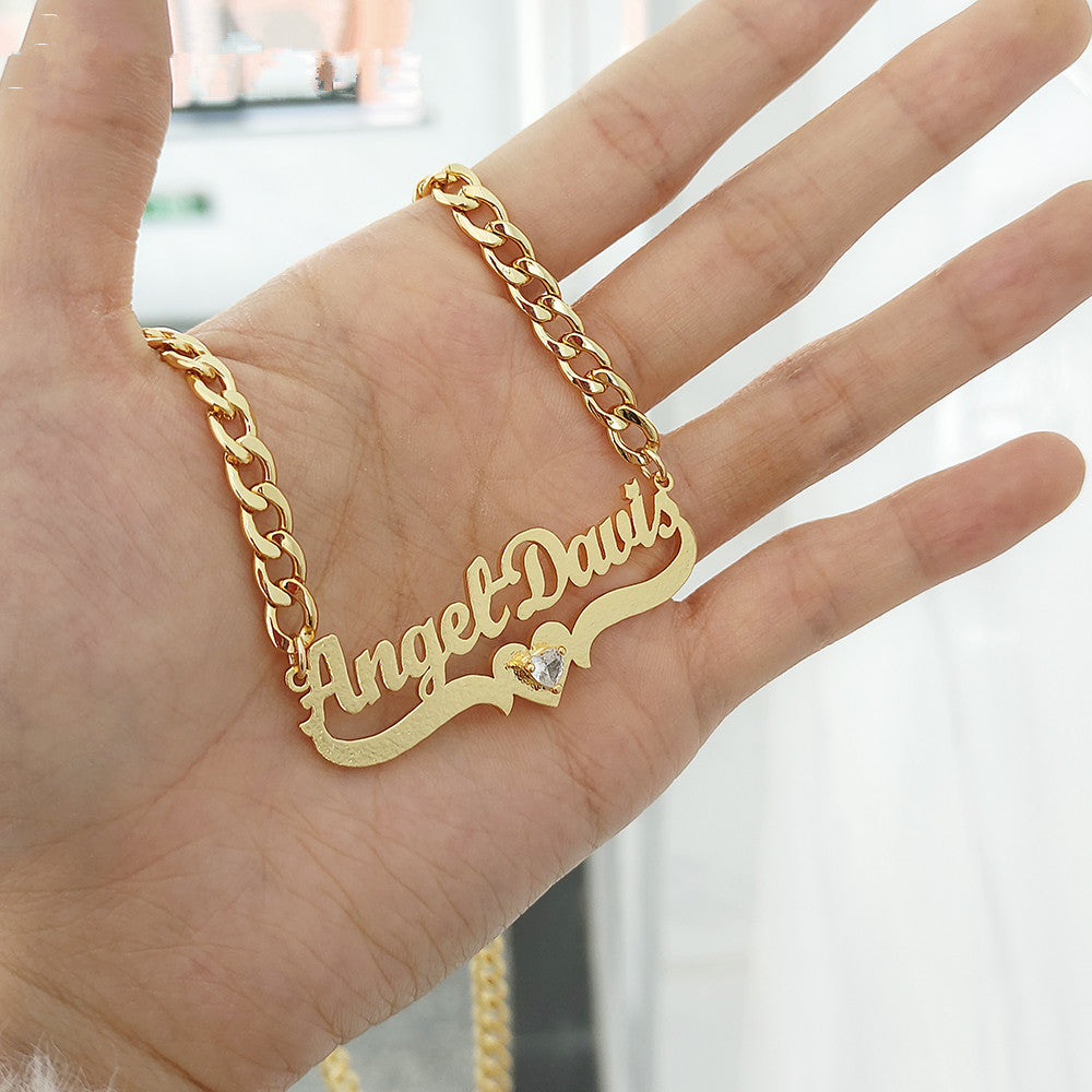 Personalized Name Necklace with Heart Birthstone