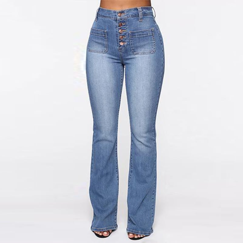 Women Plus Size High Waist Washed Denim Jeans