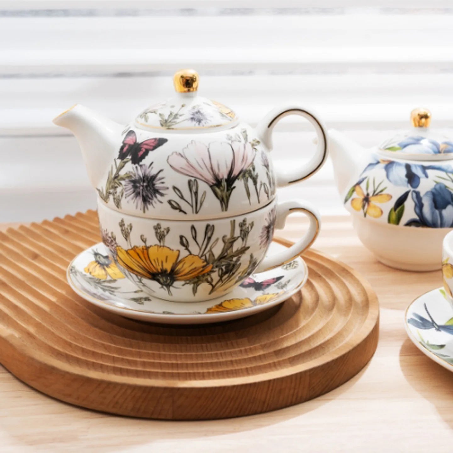 Luxury Mother Child Teapot Set, Bone China Floral Design, Complete Tea Cup & Saucer Set,Afternoon Tea Set，Premium Homeware Gift