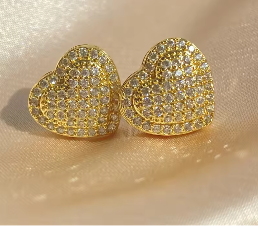 Women Zircon Heart Stud Earrings