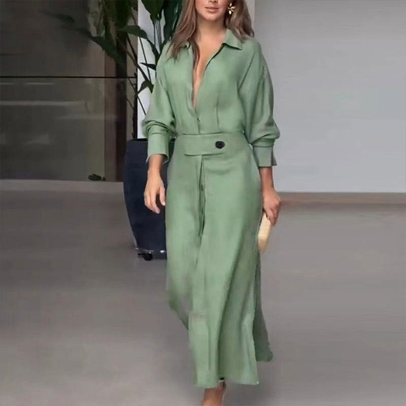 Long-sleeved Waisted Shirt Dress