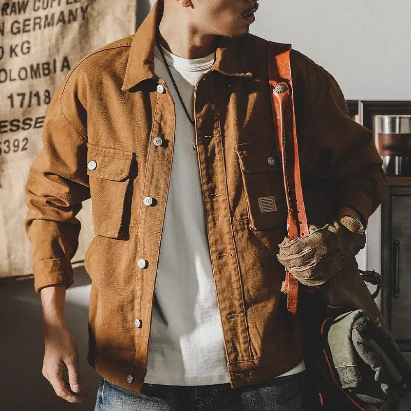 Men Trendy Brown Denim Jacket
