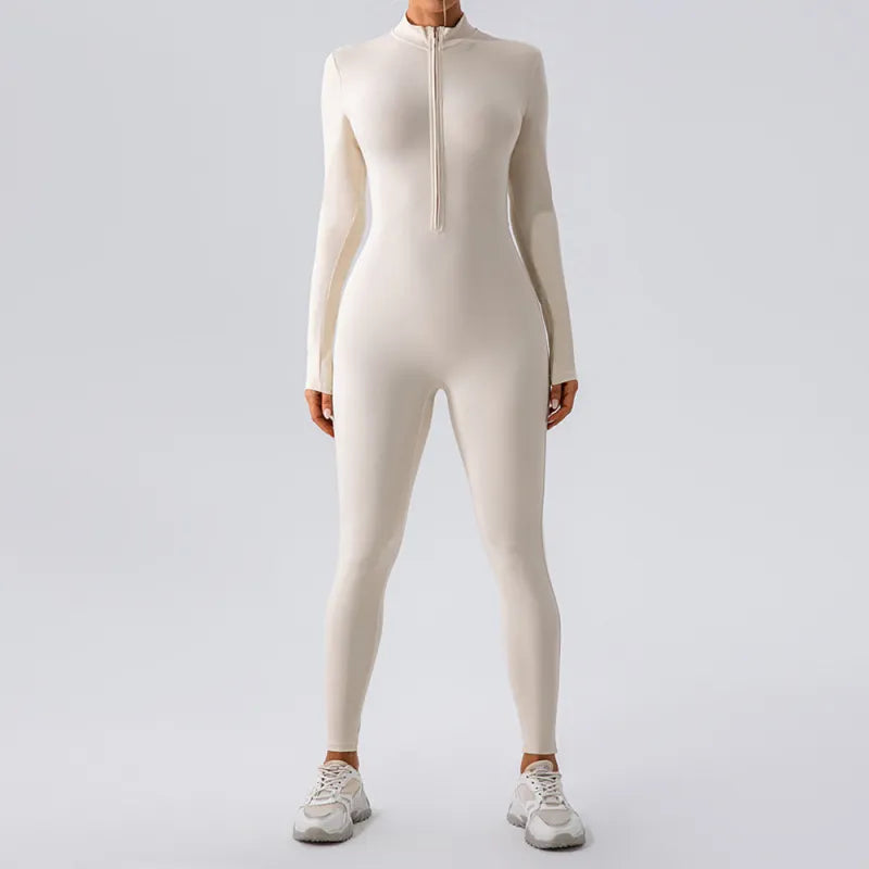 Women High Elastic Zipper Yoga Jumpsuit
